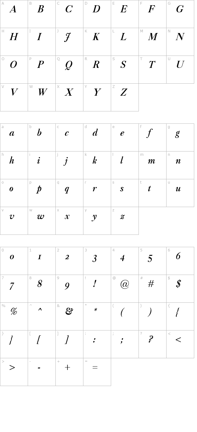 Caslon Classico BoldItalic character map