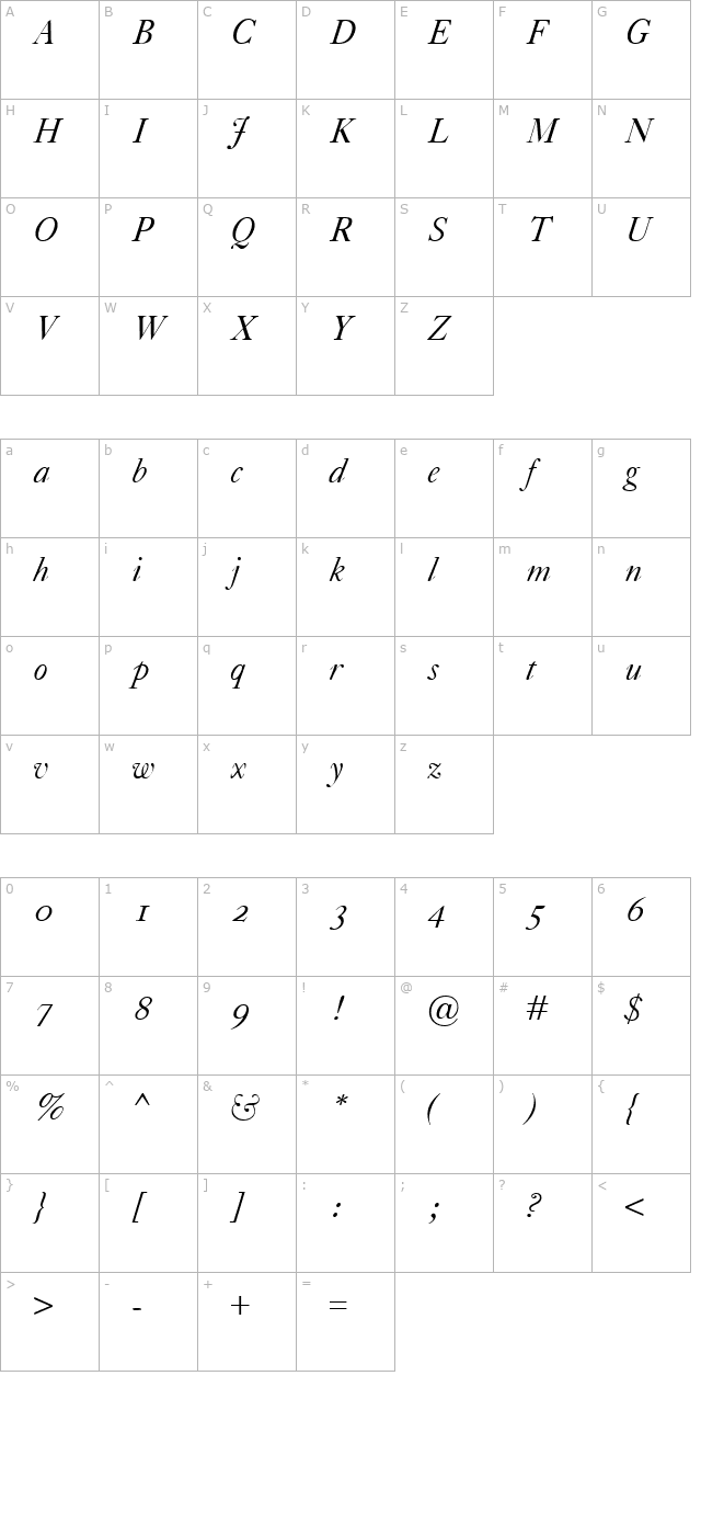 Caslon Classico Italic character map