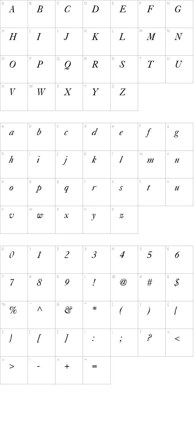Caslon Five SSi Italic character map
