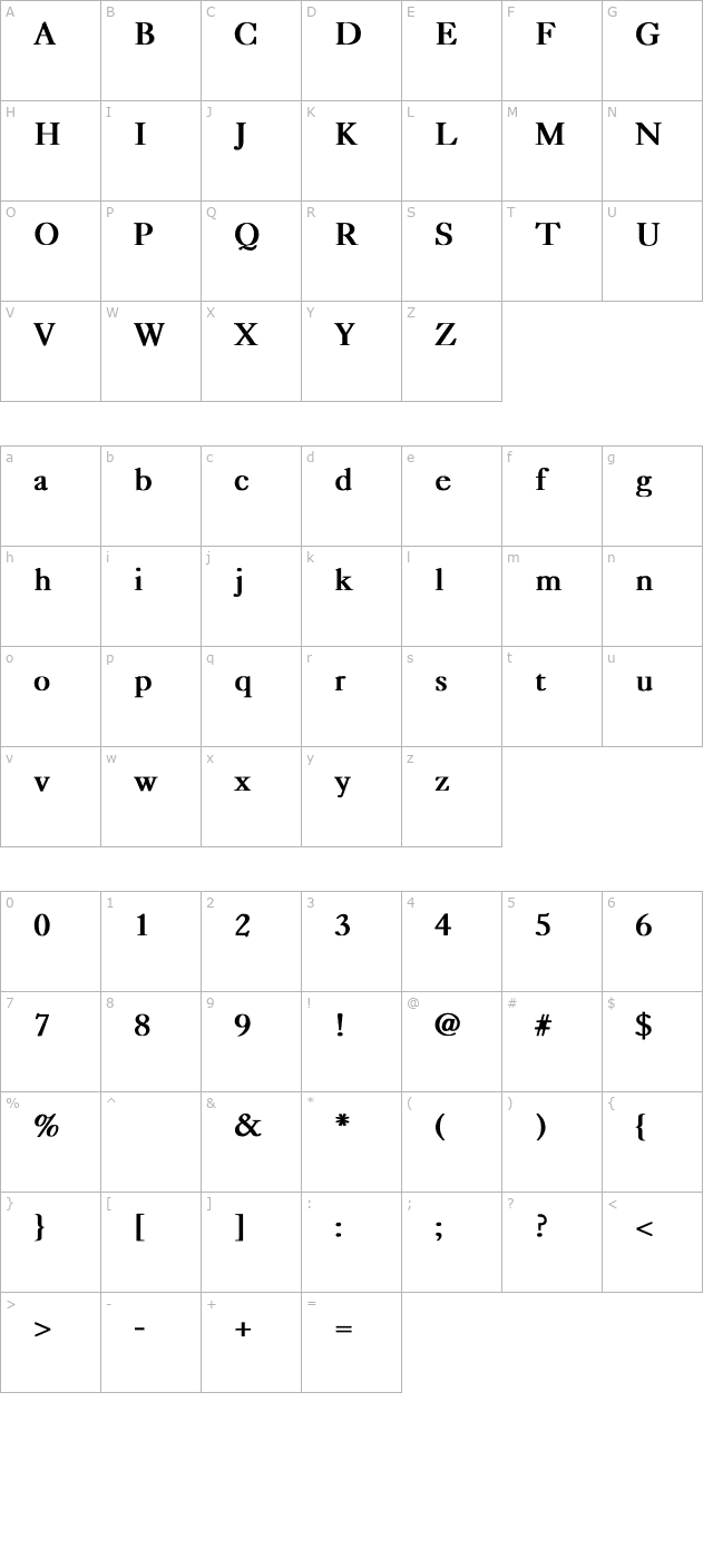 caslon-light-bold character map