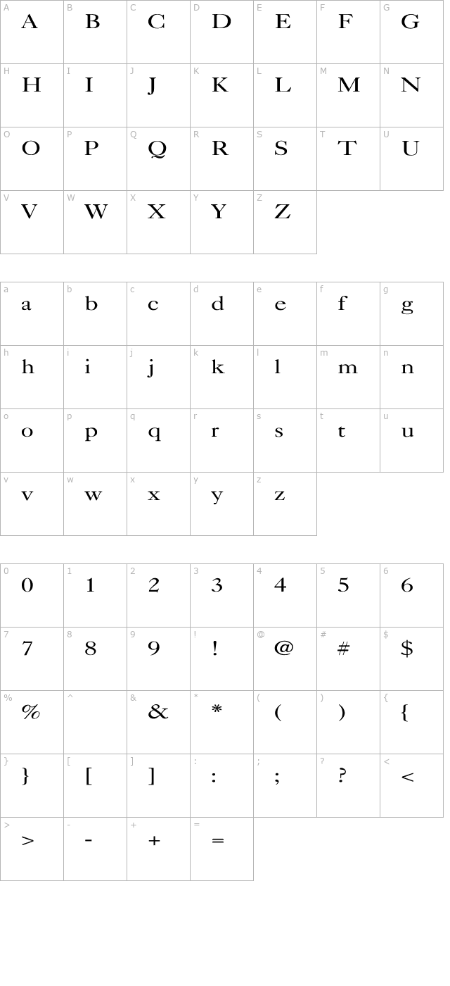 Caslon-Light Wd character map