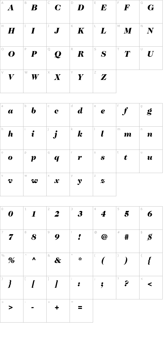 Caslon Two Black SSi Black Italic character map