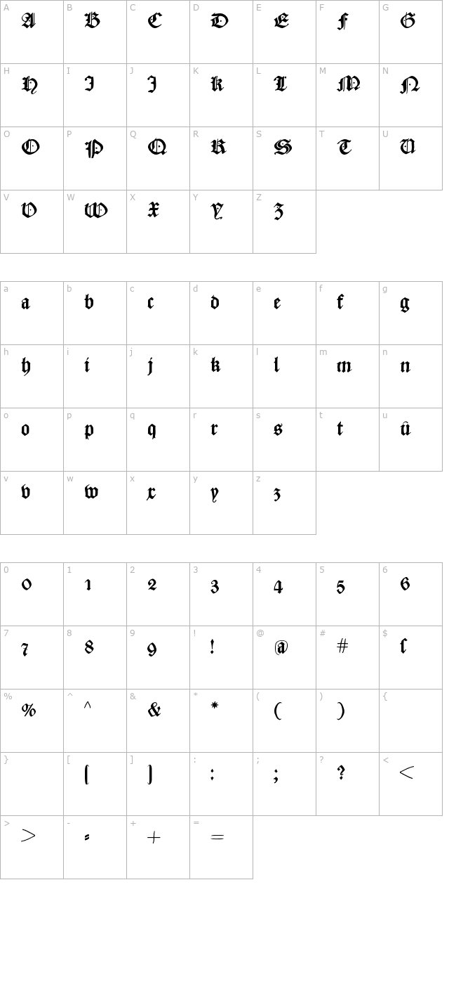 Caslonish Fraxx character map