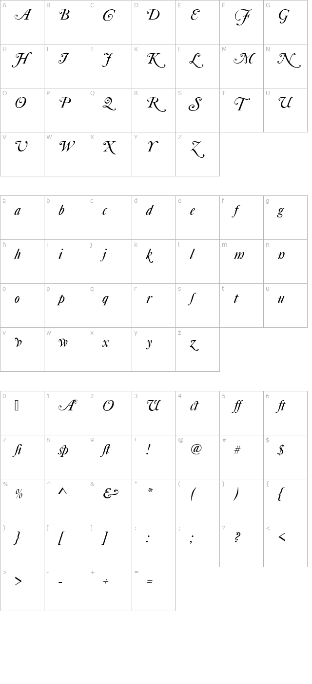 CaslonSwaAltDEE Italic character map