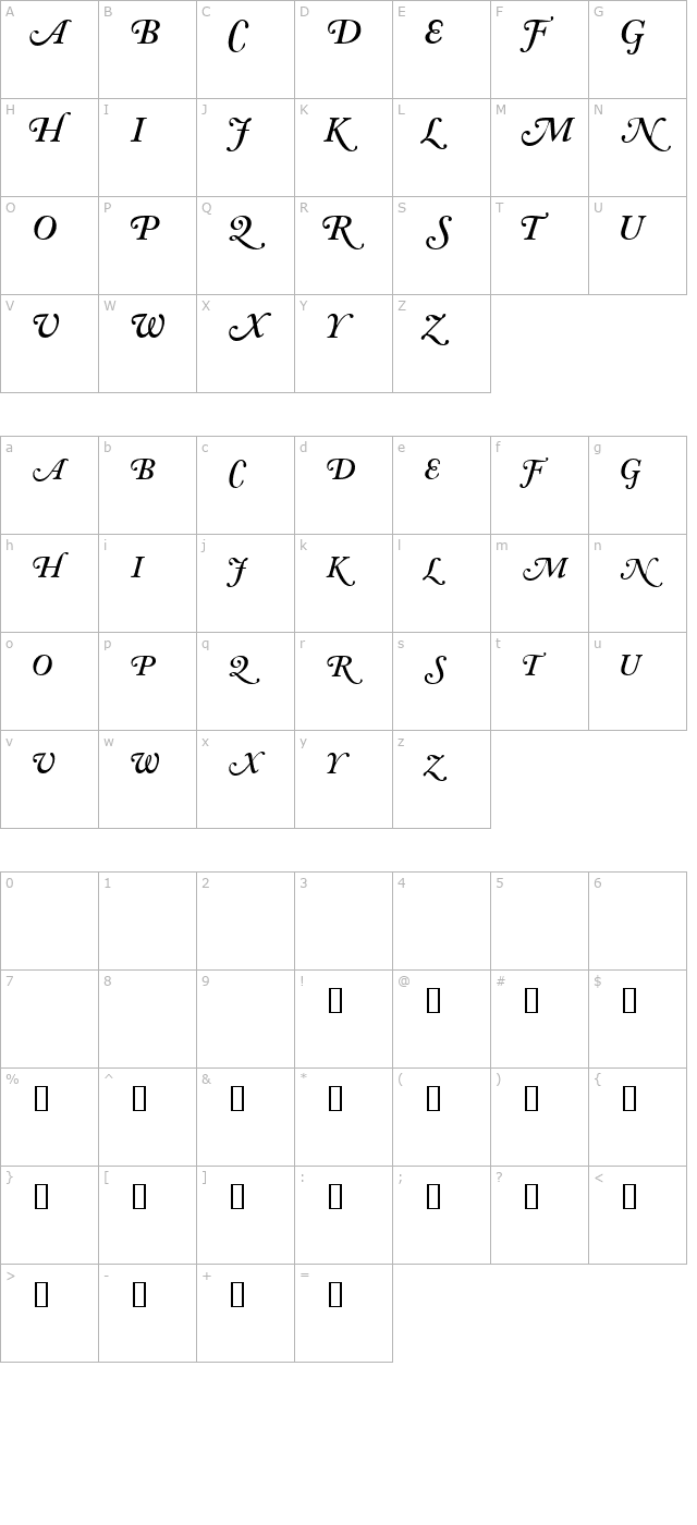 caslonswashscapsssk-semibolditalic character map