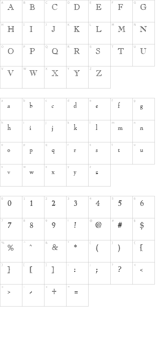 CasqueOpenFace Regular character map