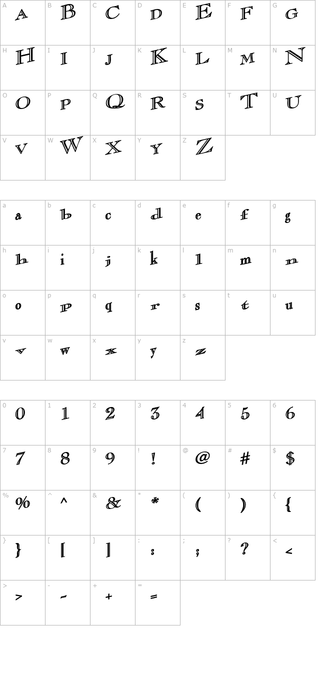 casqueopenfacewacky-bold character map