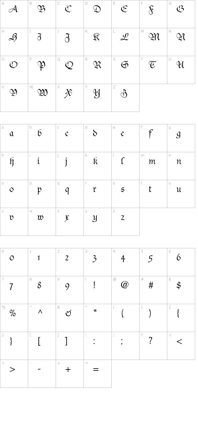 casual-script-ssi character map