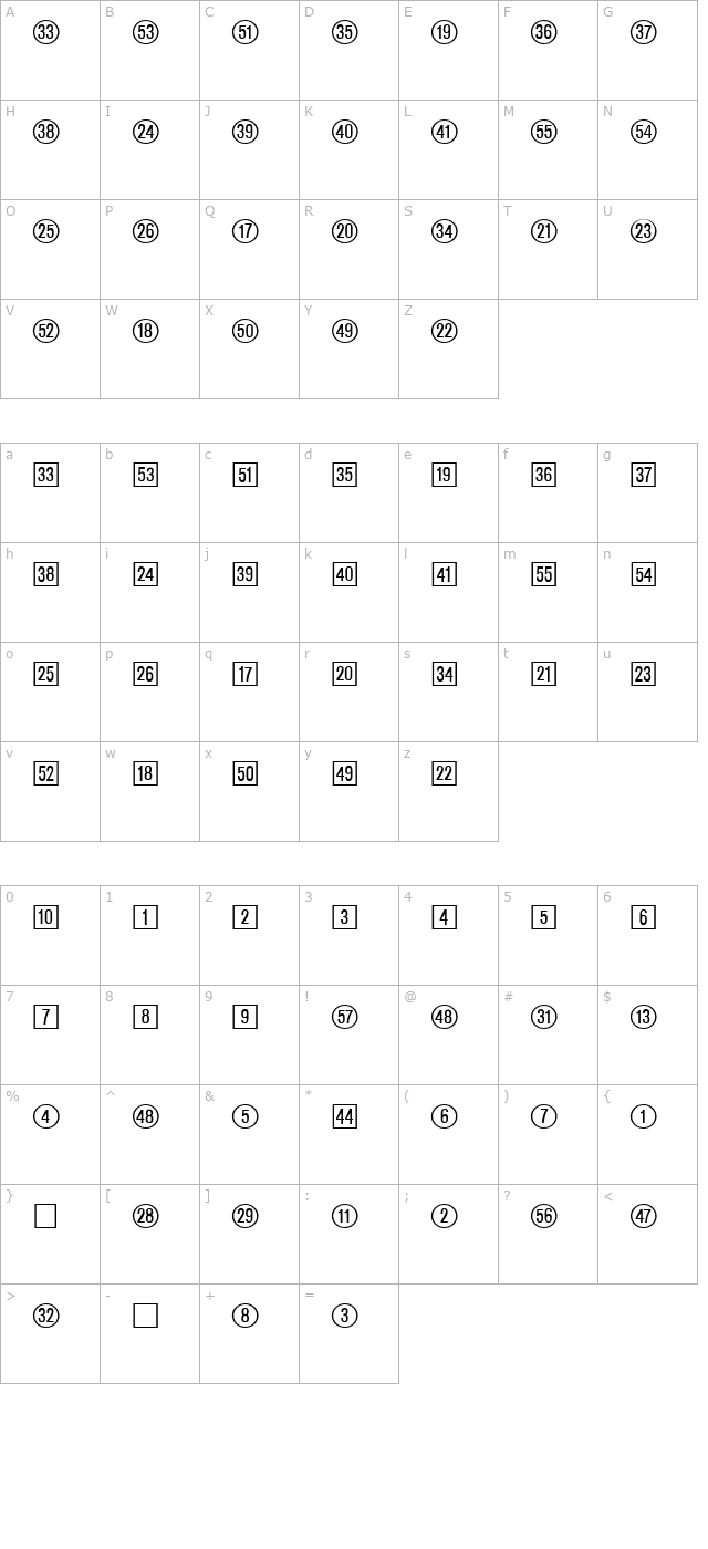 CatalogNumbers-Regular character map