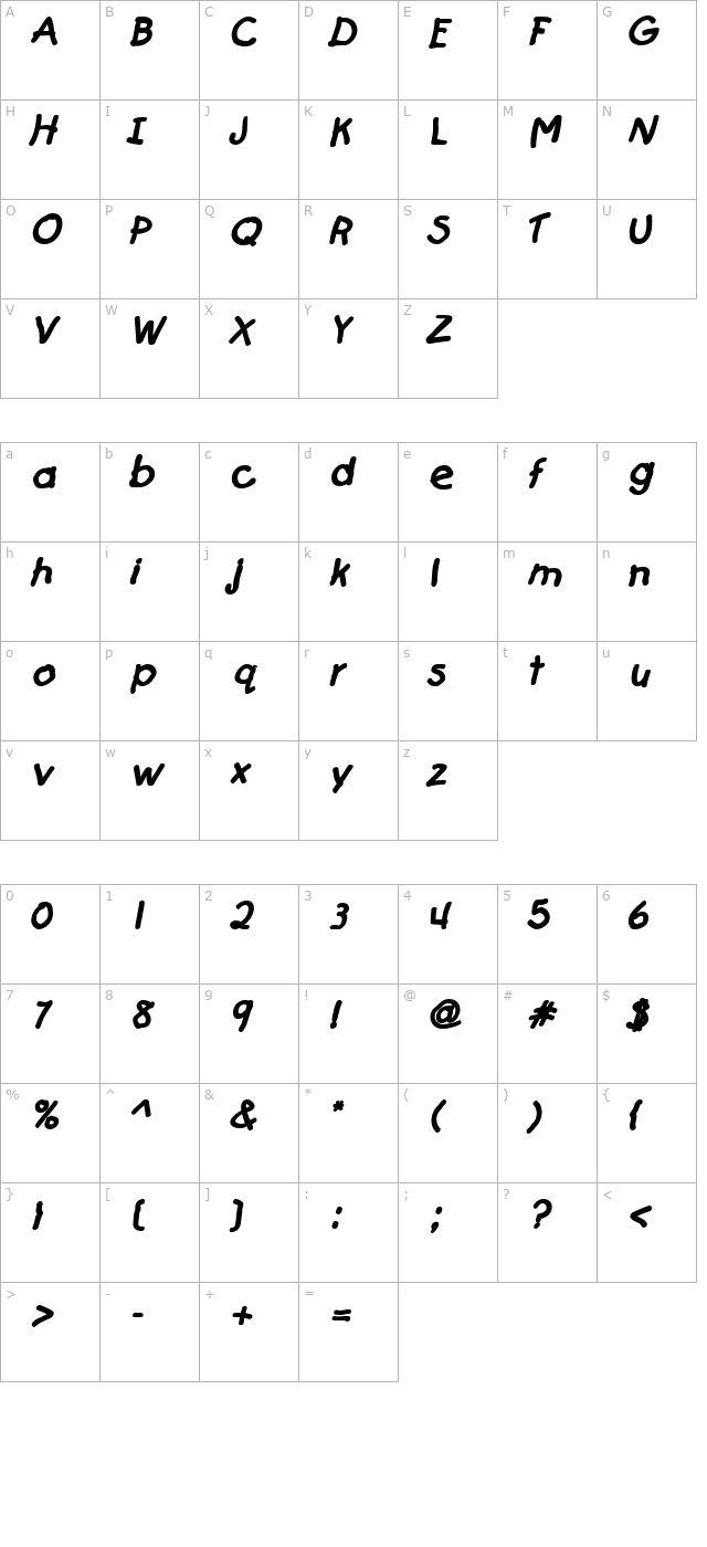 Catchup BoldItalic character map
