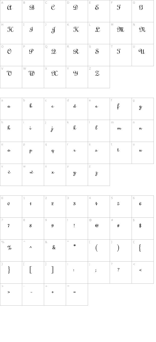 cathedral-bold character map