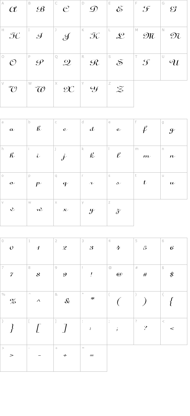 cathedralextended-italic character map