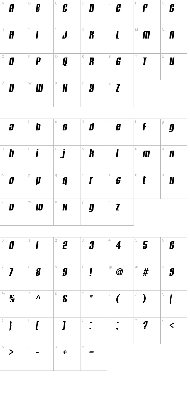 cavalier-xbold character map