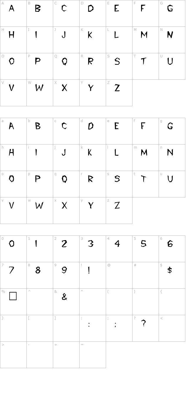 Caveman Regular character map