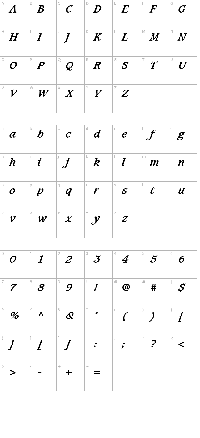 caxton-bold-italic character map