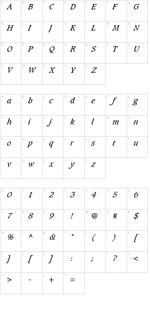 caxton-bookitalic character map