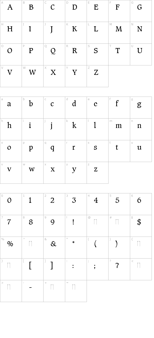 Caxton Roman Book Plain character map