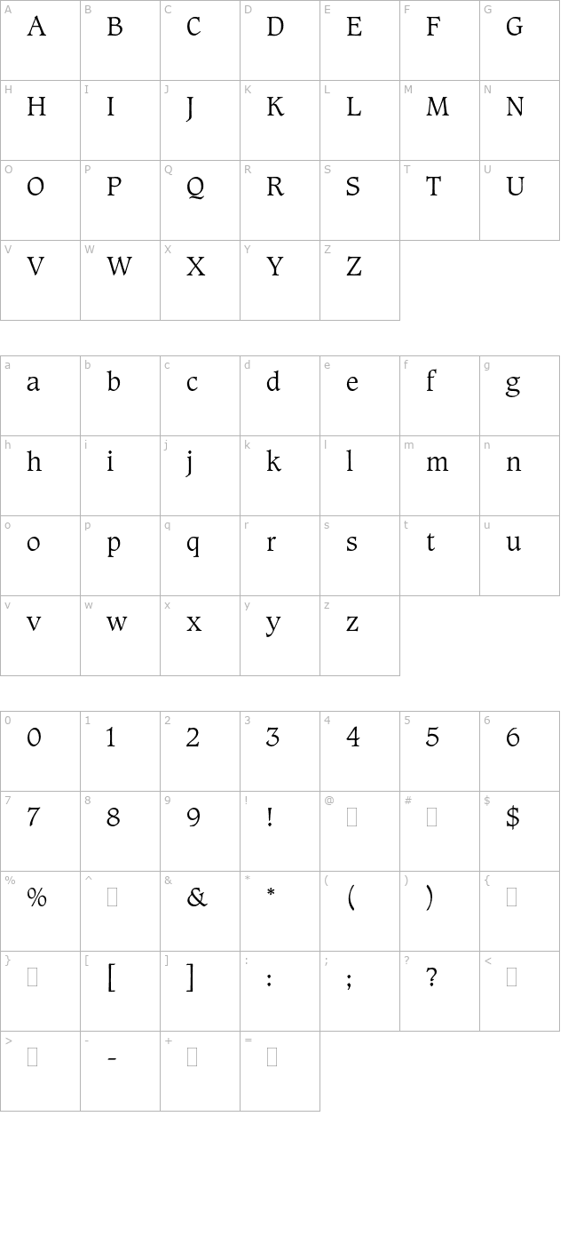 caxtonromanlightplain character map