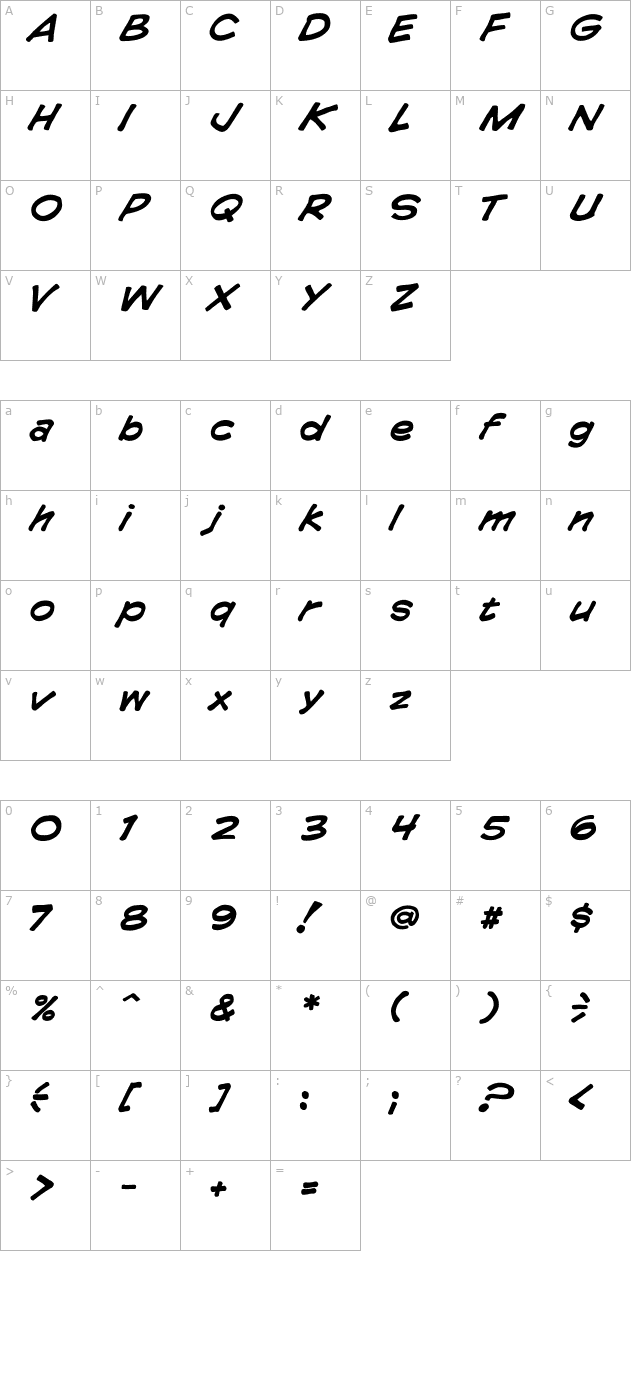 cccomicrazy-bold-italic character map