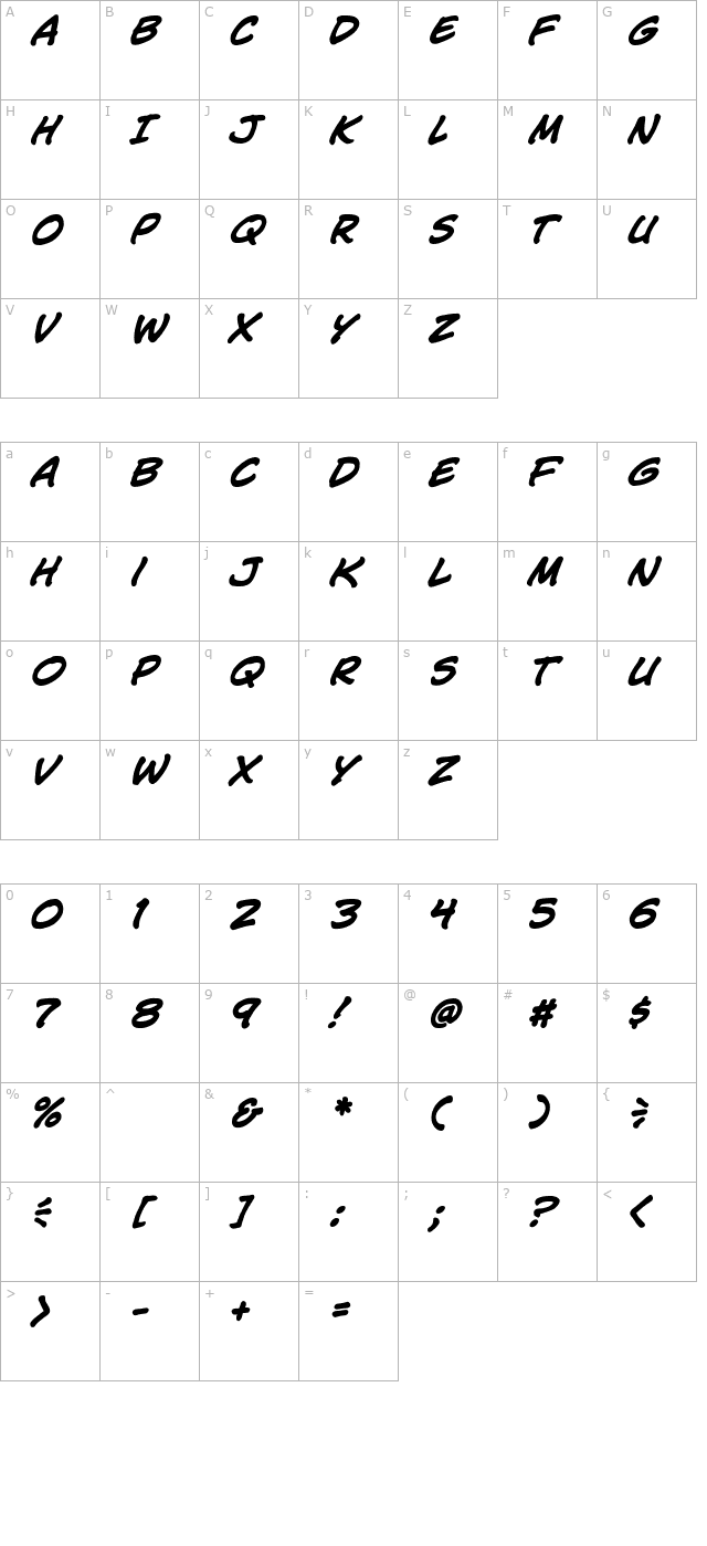 ccjimlee-bold-italic character map