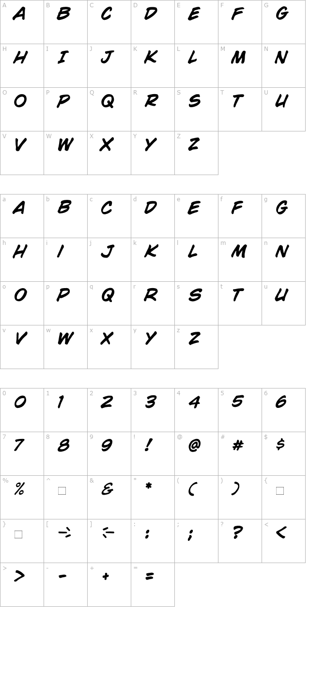 ccwildwords-bold-italic character map