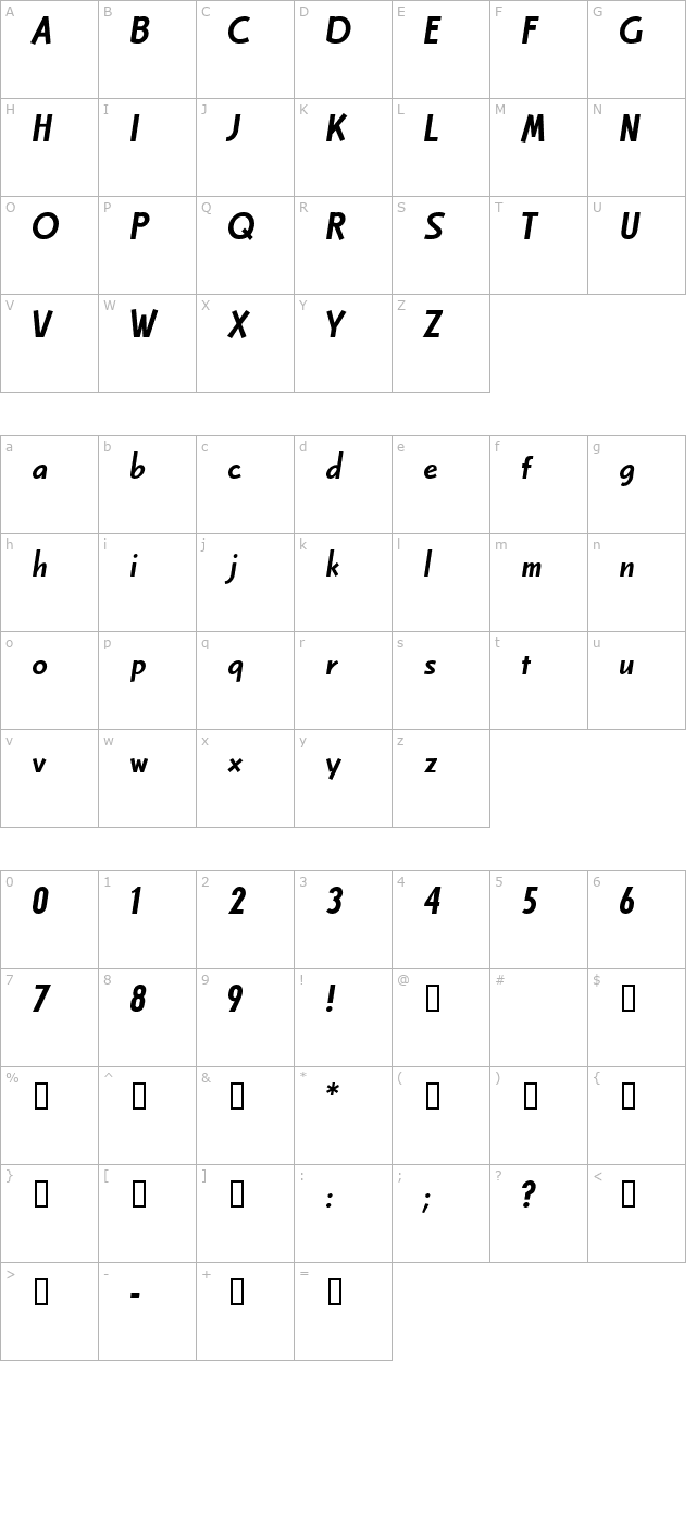 celbo-bold character map