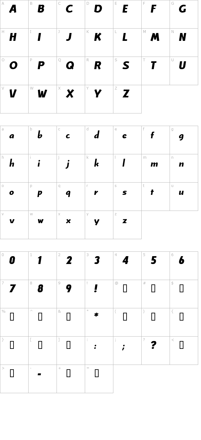 Celbo ExtraBold character map