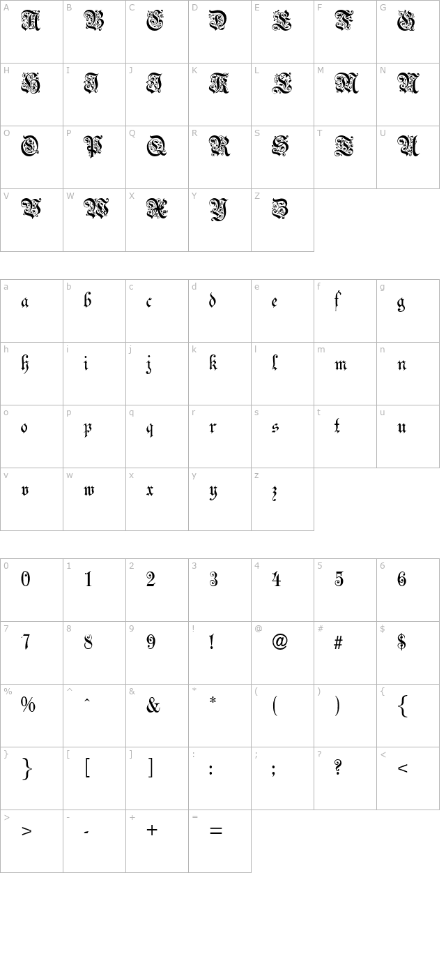 celebration-text-fancy-normal character map