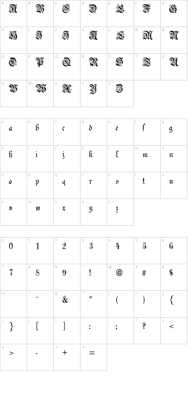 celebrationtextfancy-normal character map