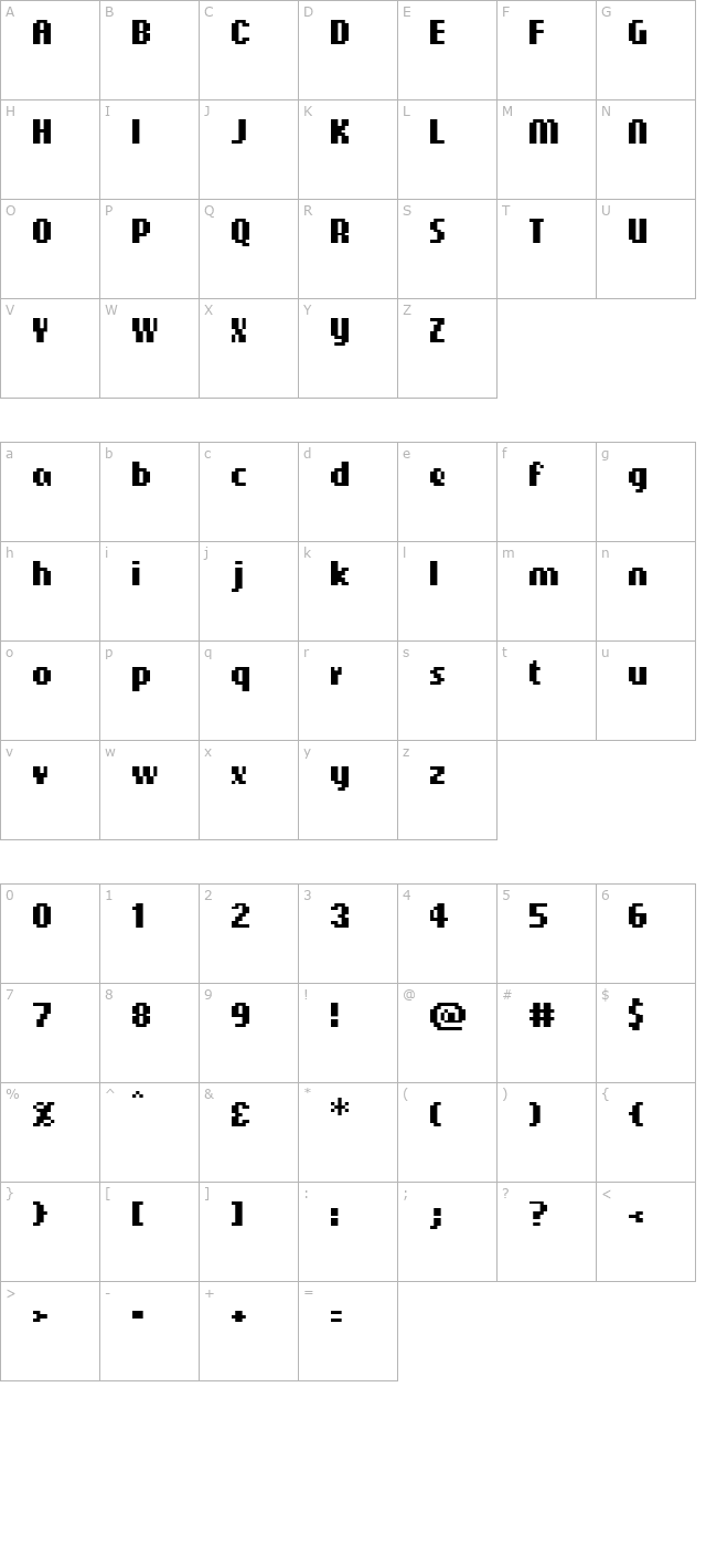 CellularTallSansBold character map