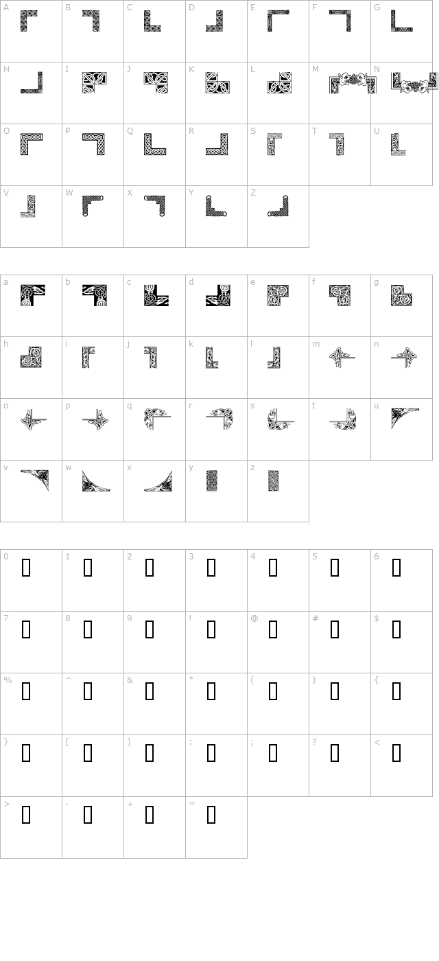 Celtic Frames character map