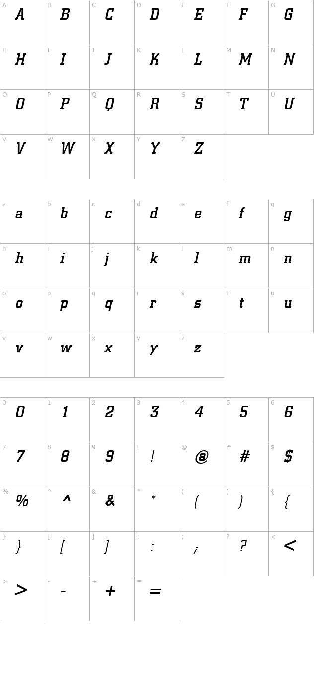 Center City Bold Oblique character map