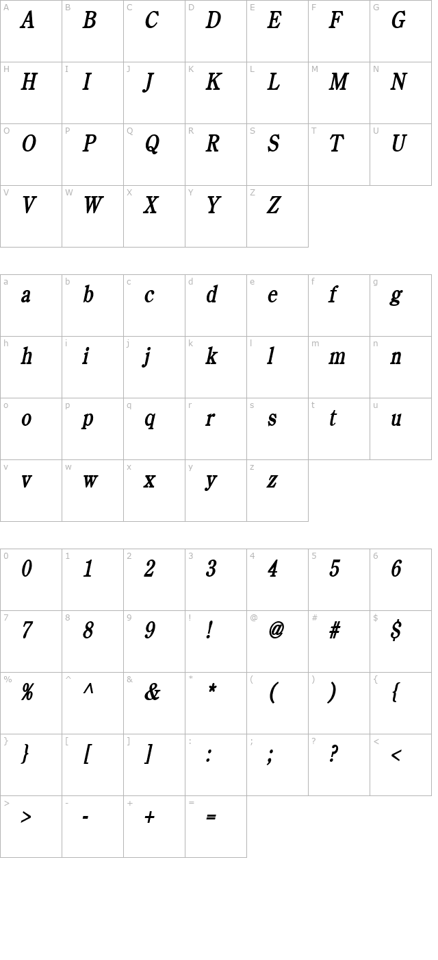 cento-condensed-bolditalic character map