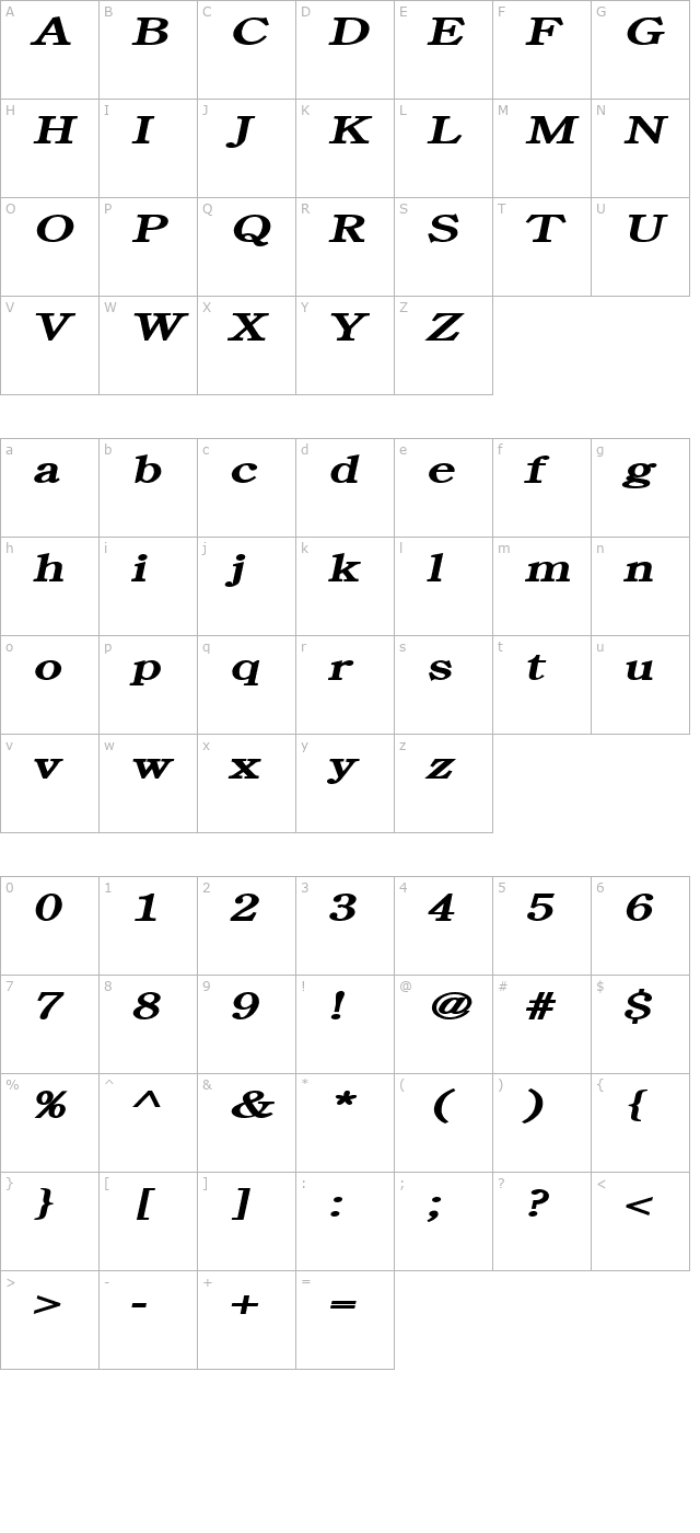 cento-extended-bolditalic character map