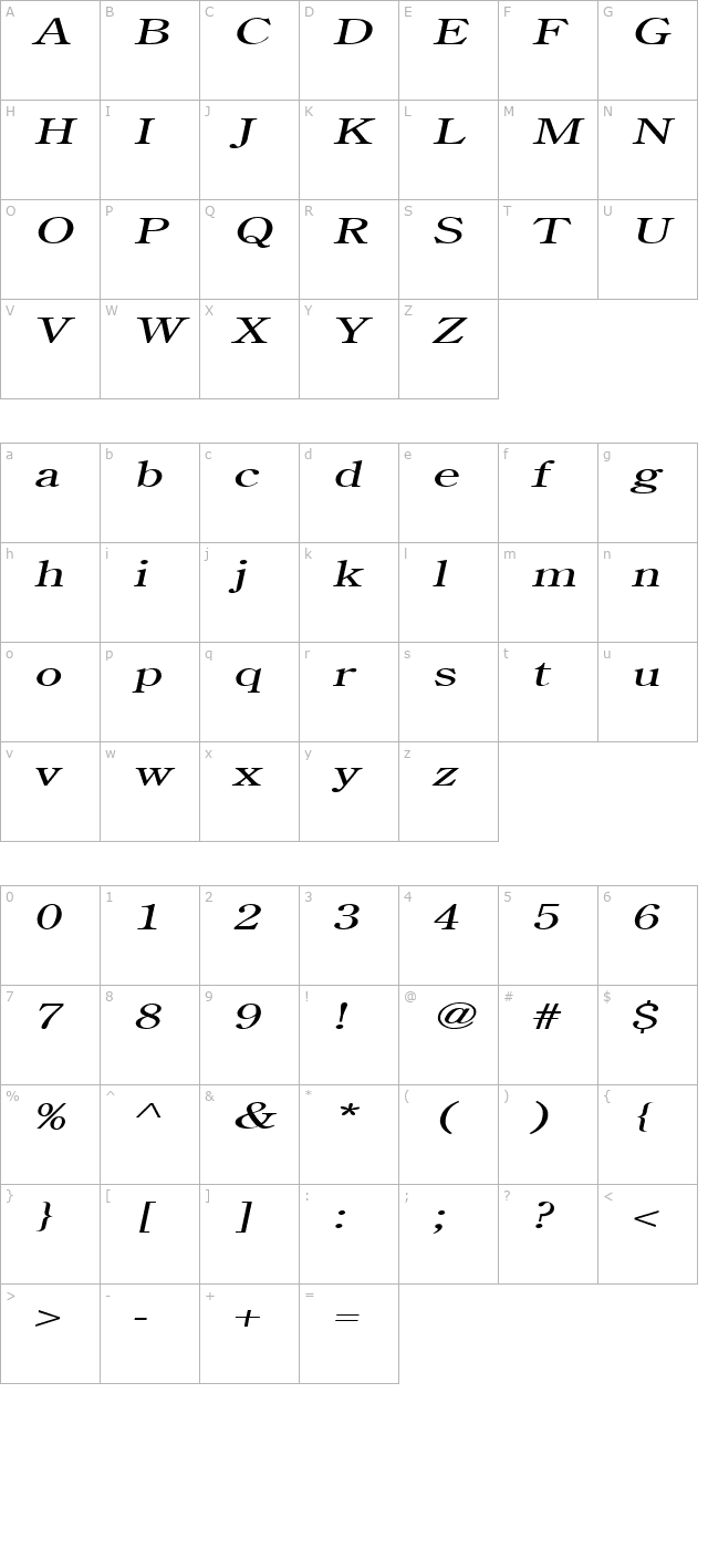 cento-extended-italic character map