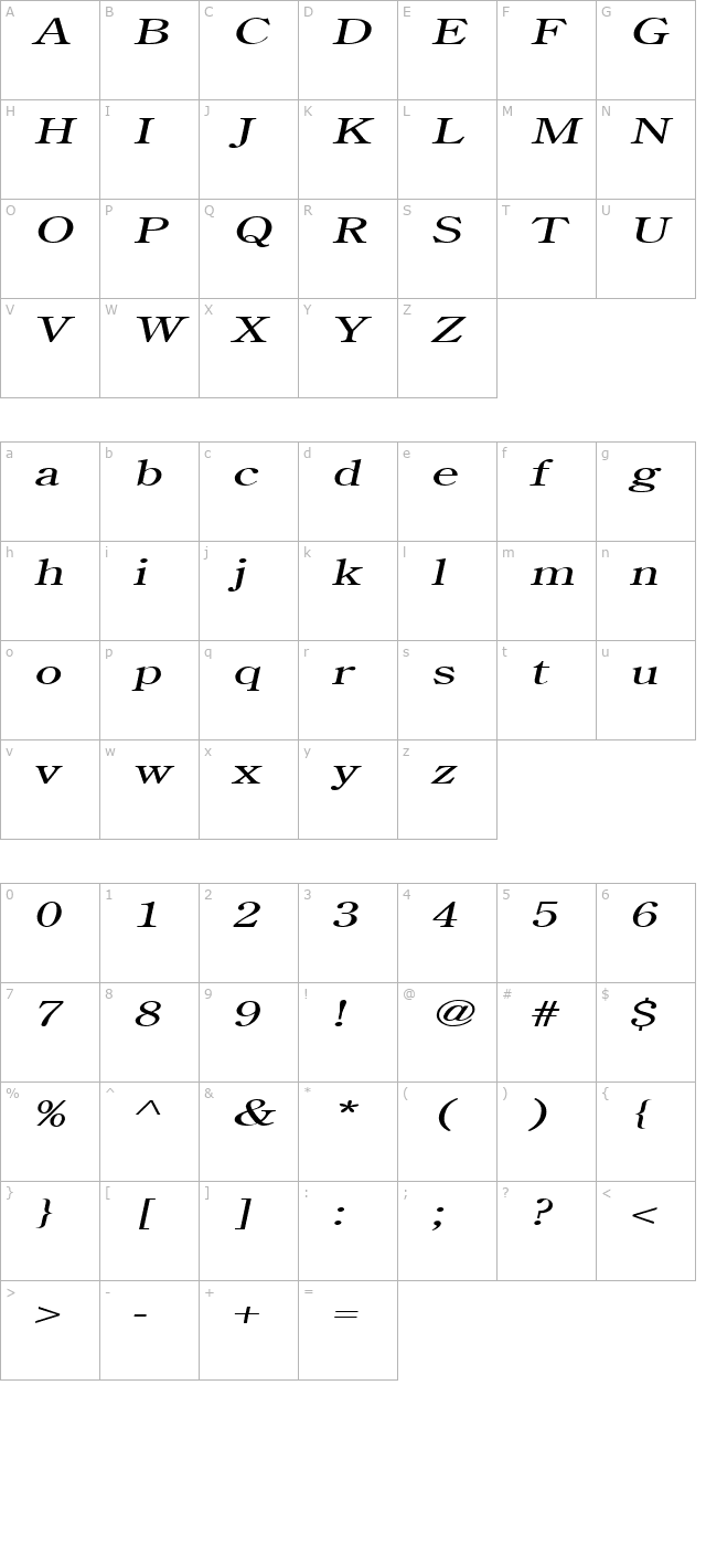 Cento Extended Italic character map