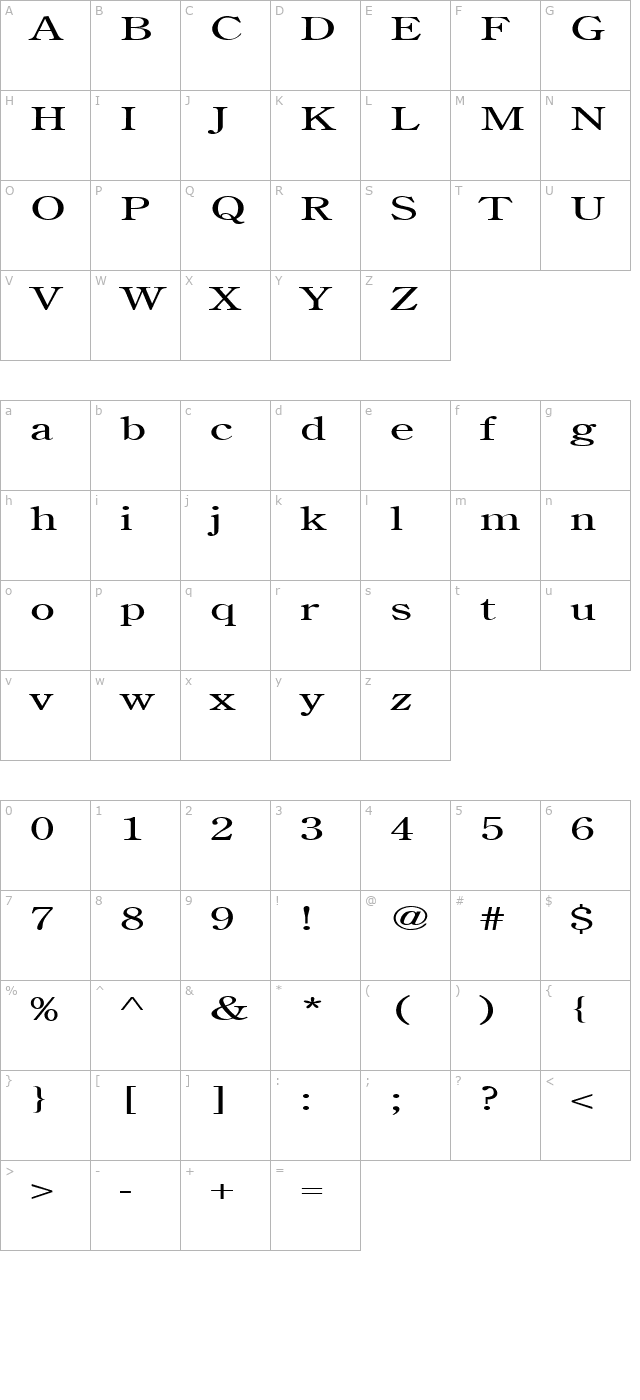 Cento Extended Normal character map