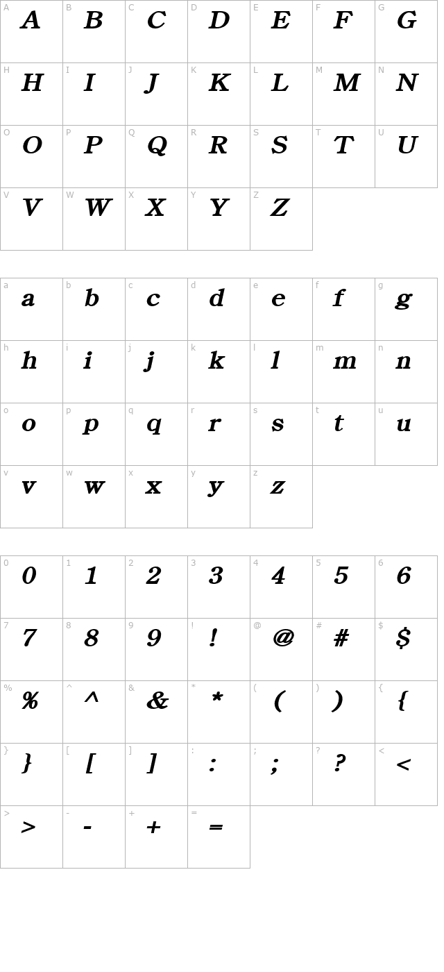 cento-wide-bolditalic character map