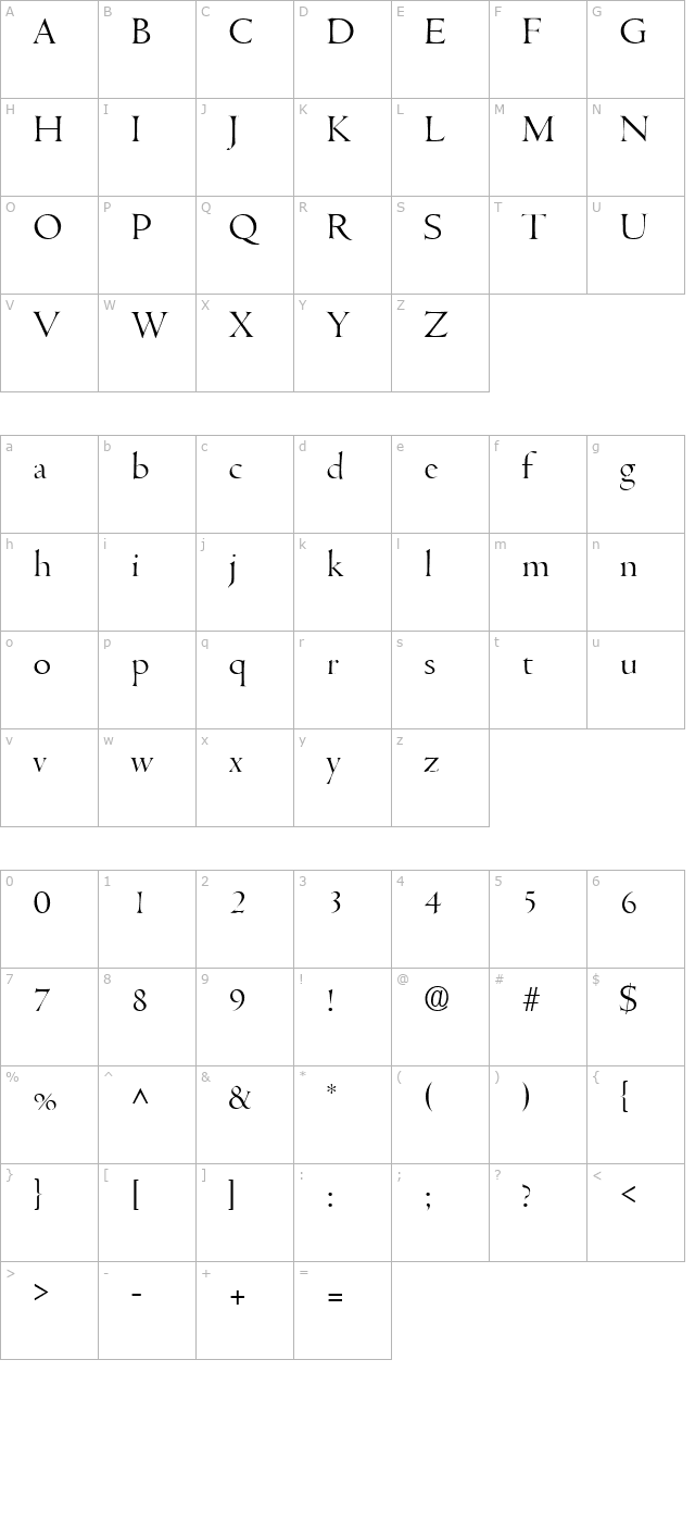 centurion-light-sf character map