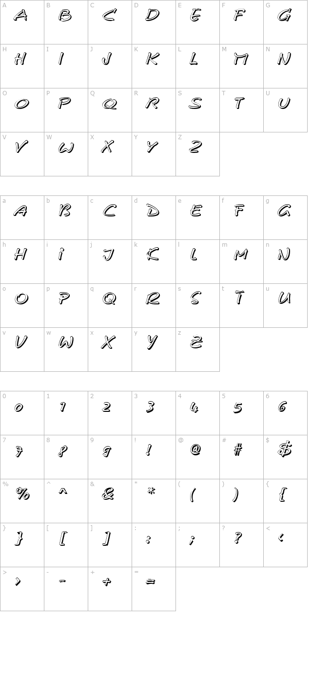 cerberixshadow-italic character map