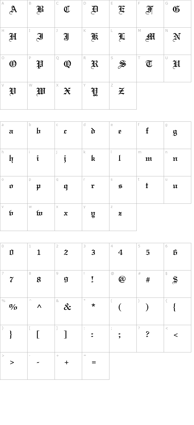 Certificate Bold character map