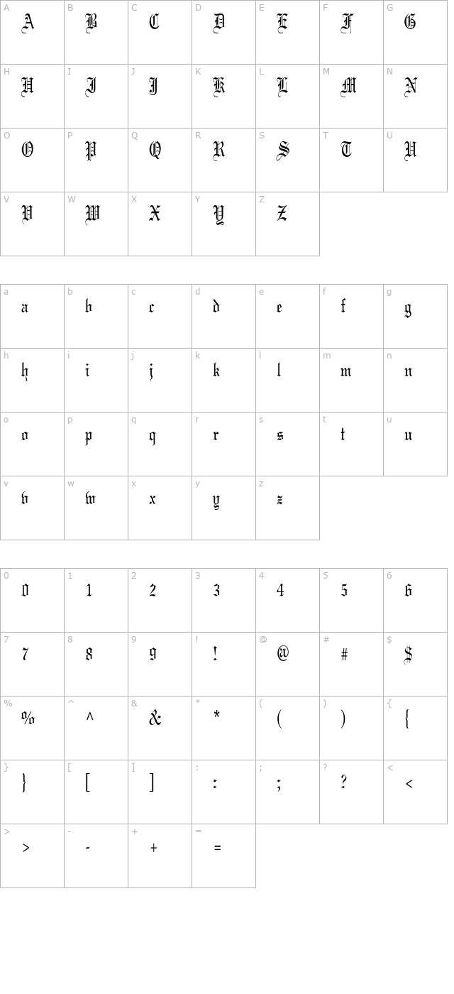 certificatecondensed character map