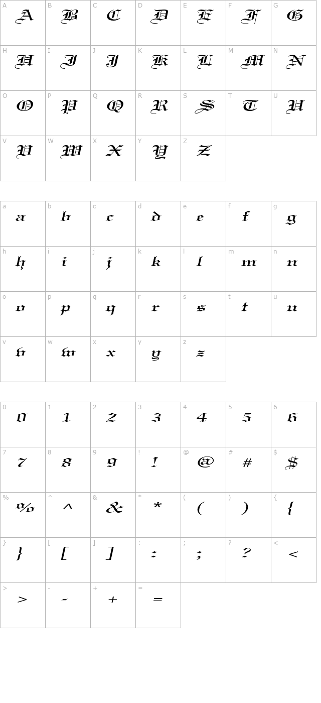 CertificateExtended Italic character map