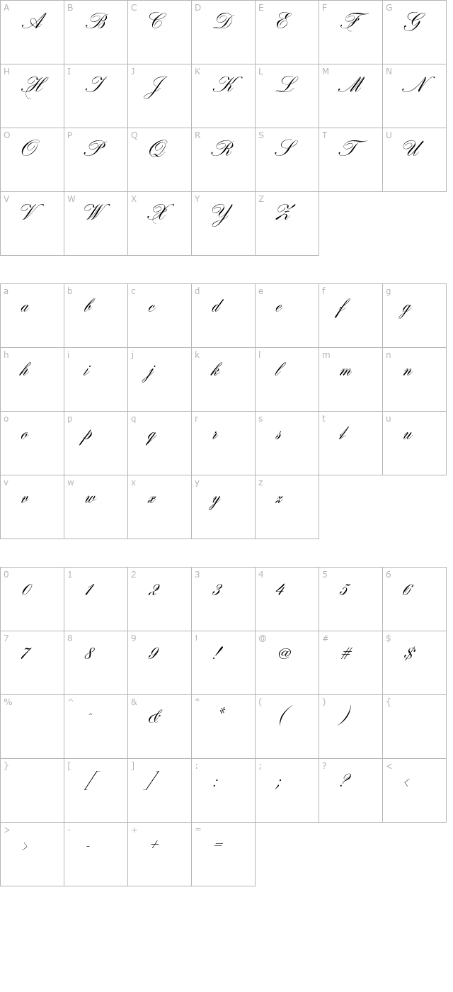 CertificateScript-Regular character map