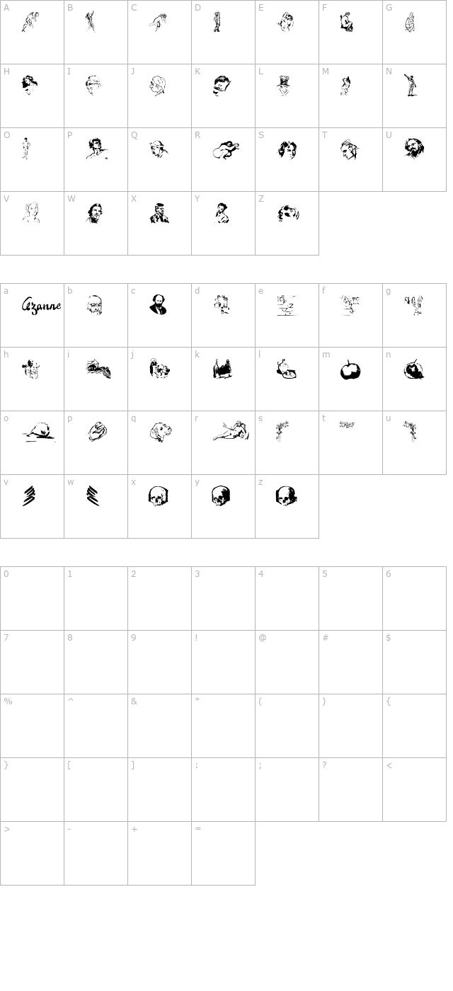 CezanneSketches character map