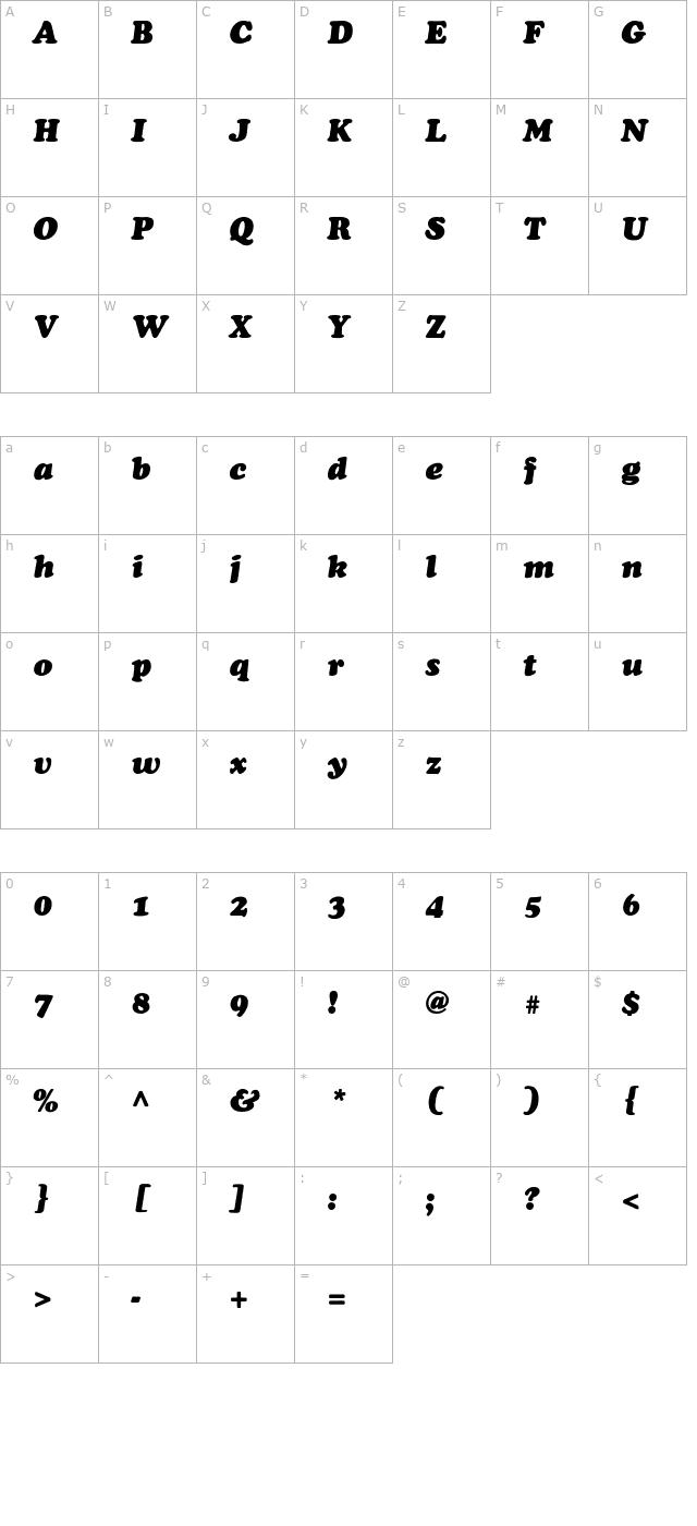 chaceyblack-thin-italic character map