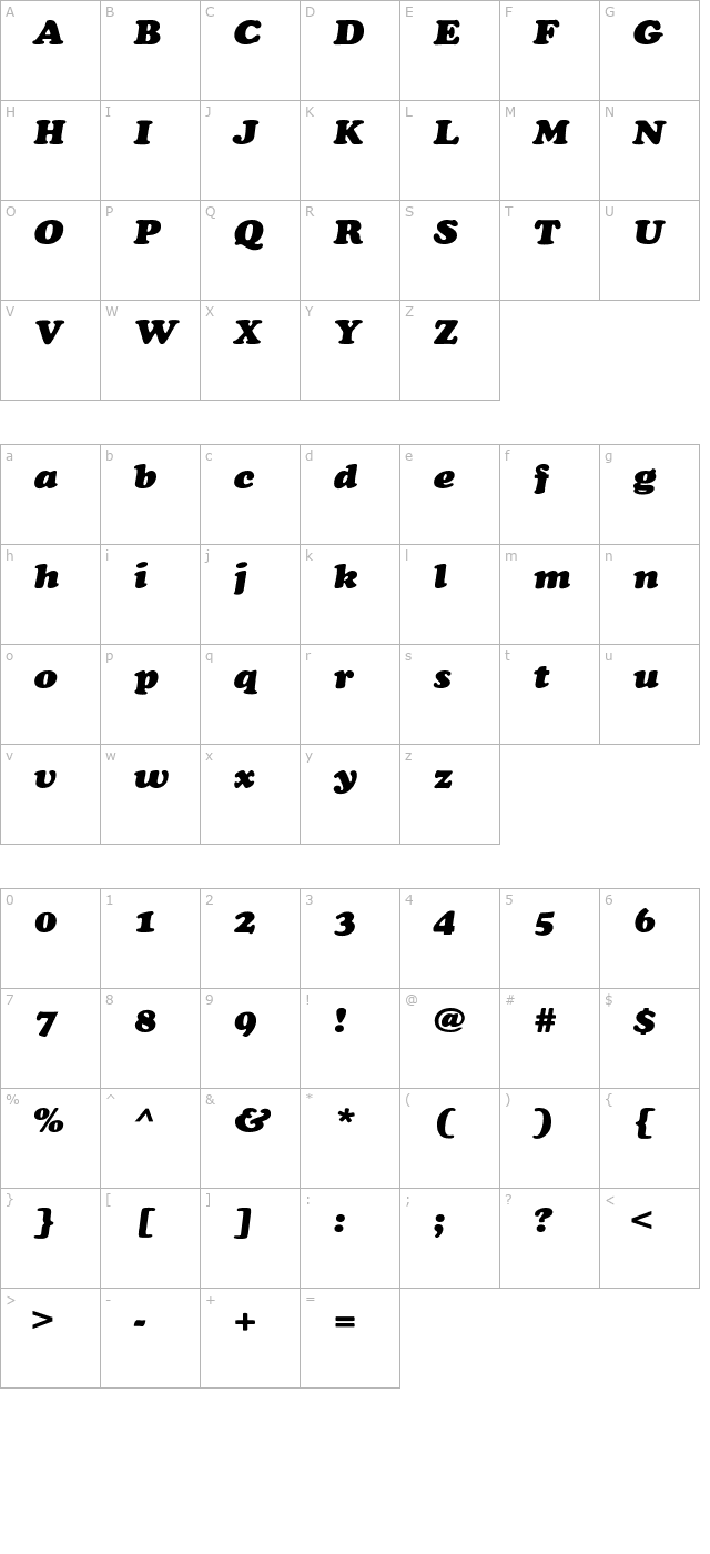 ChaceyExt-Heavy-Italic character map