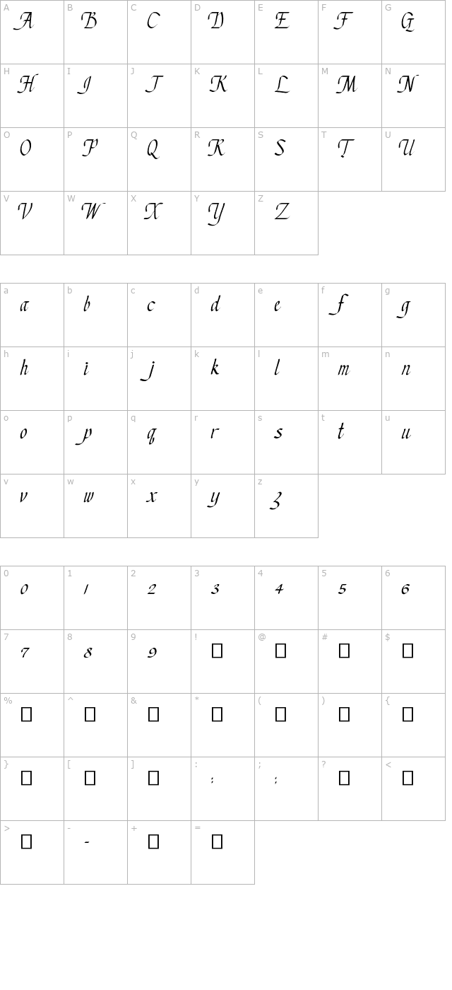 chancery-cursive character map