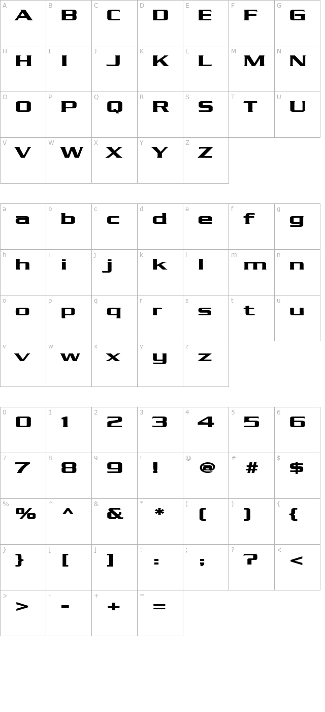 Chaney Extended Bold character map