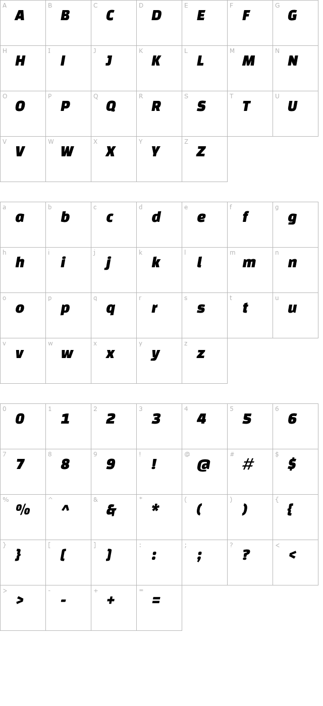 Changa One Italic character map